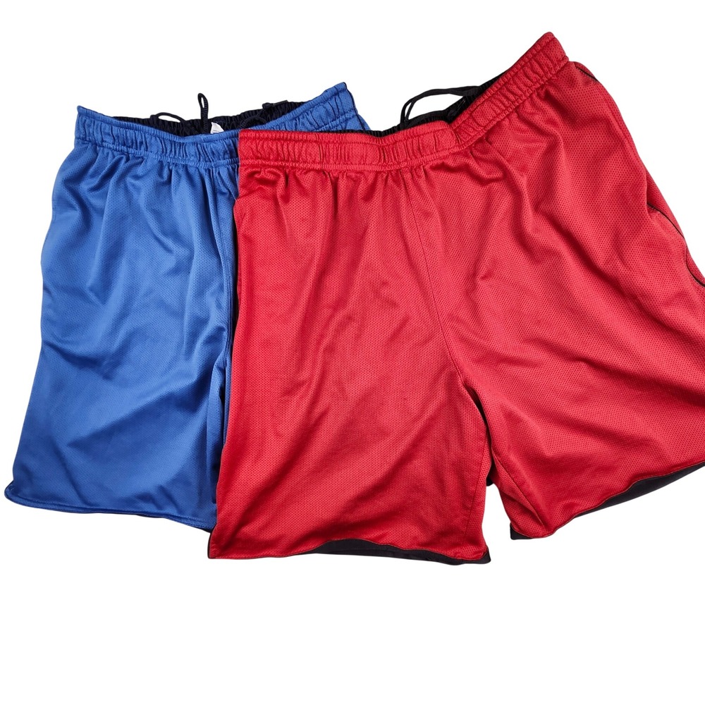 Tek Gear Athletic Shorts Mens XL Red Blue 2 Pack Mesh Drawstring Pockets